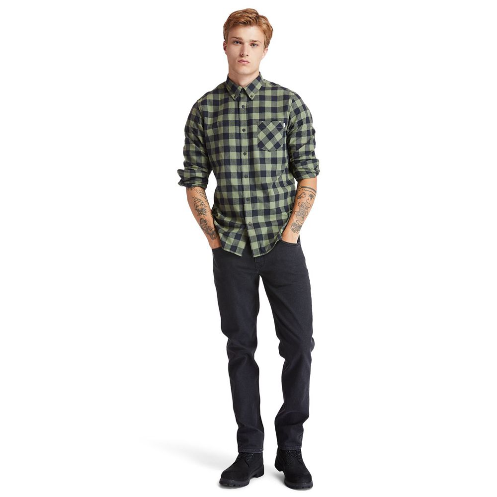 Timberland Mens Shirts Nashua River Long-Sleeve Flannel Check - Olive/Black - India MJ9408125